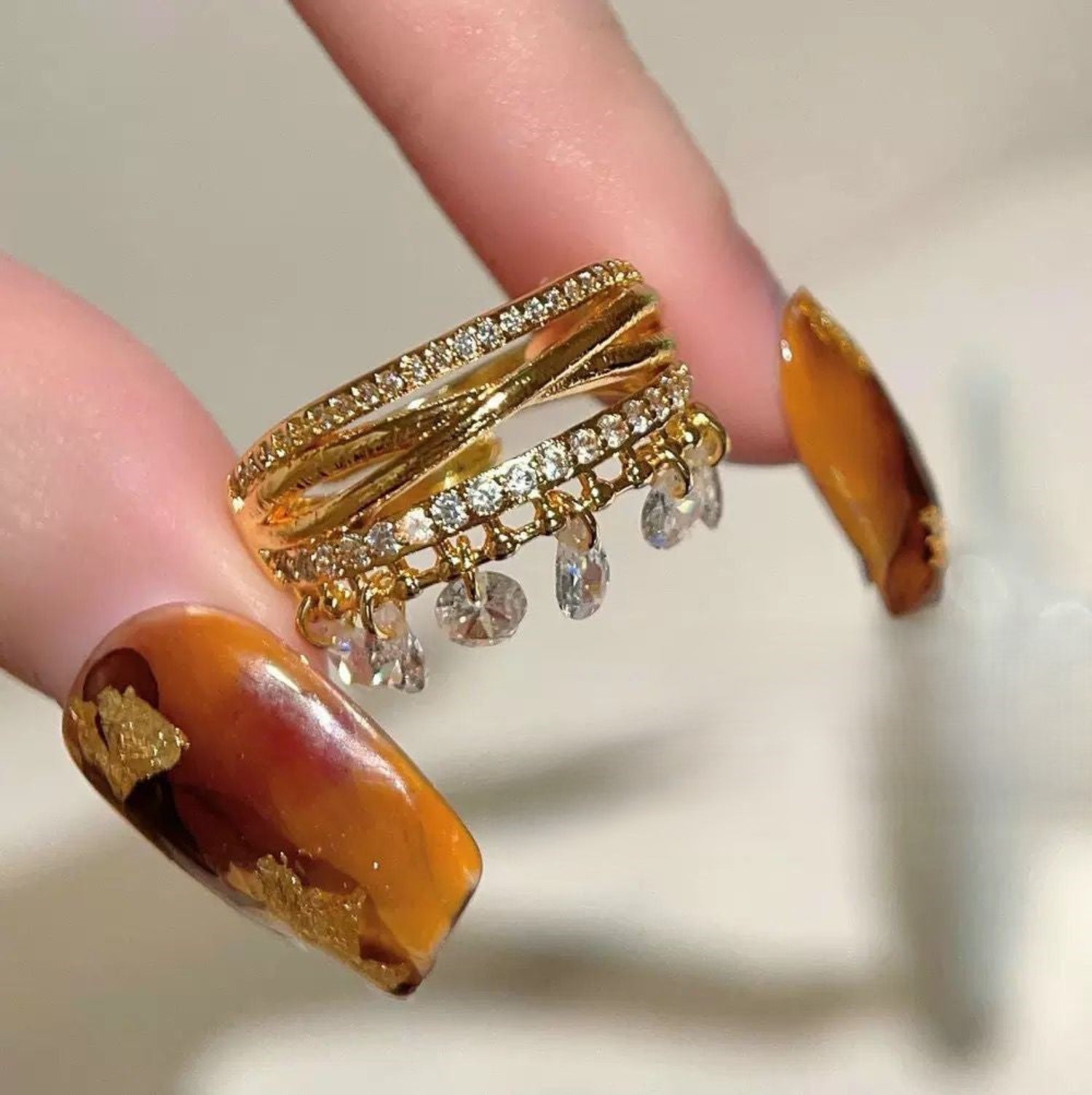 Gold Crystal Multi-Layer Drip Ring JLTR0703