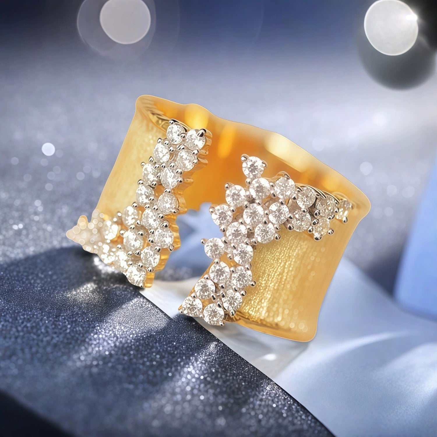 Gold Crystal Clusters Wide Ring JLTR0706