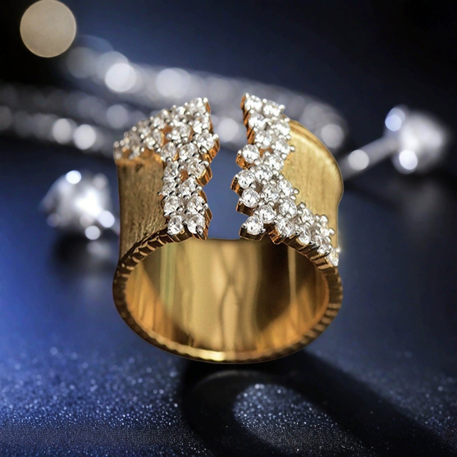 Gold Crystal Clusters Wide Ring JLTR0706