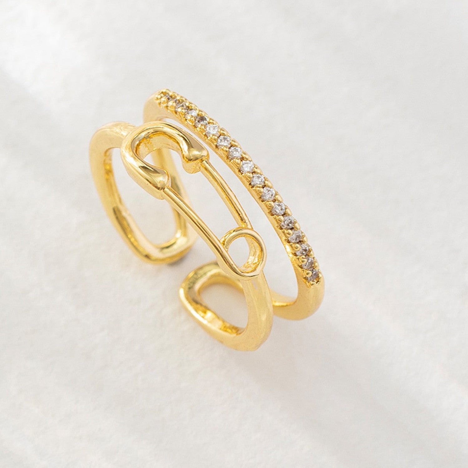 Gold Safety Pin Layered Ring JLTR0714