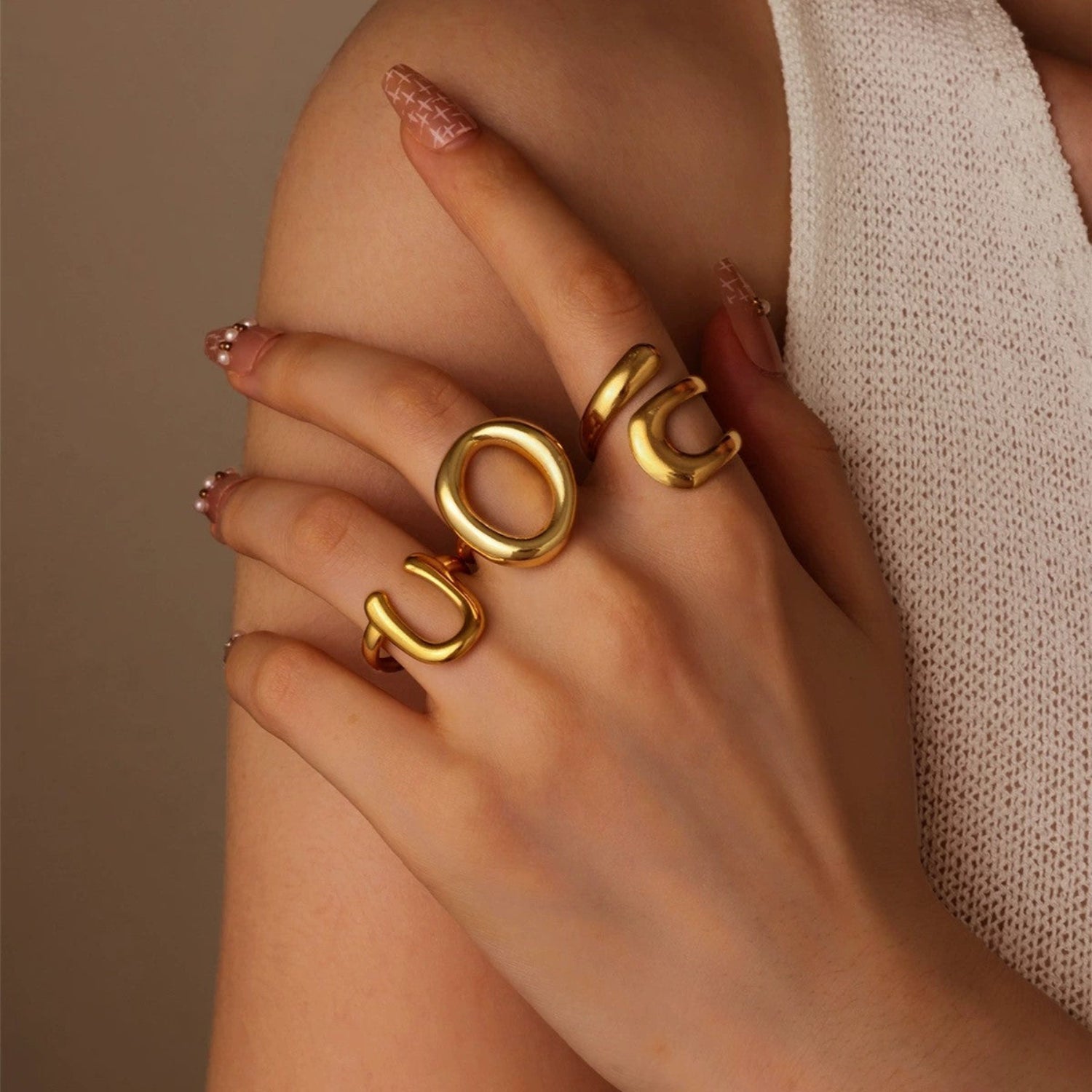 Gold Abstract Organic Ring Set JLTR0716