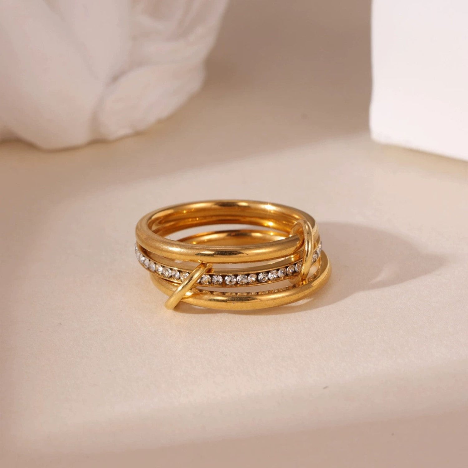 Gold Crystal Interlocking Stack Ring JLTR0718
