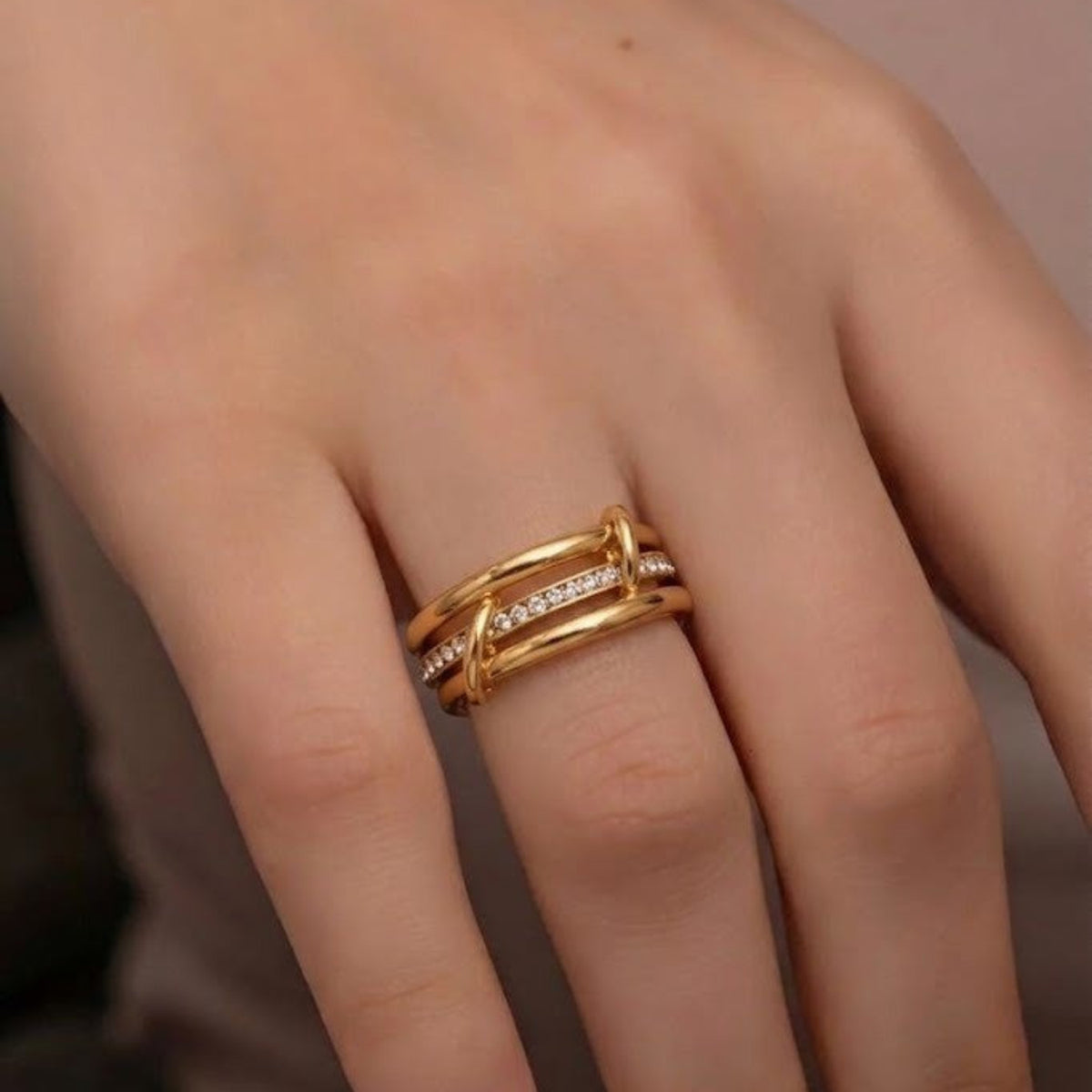 Gold Crystal Interlocking Stack Ring JLTR0718