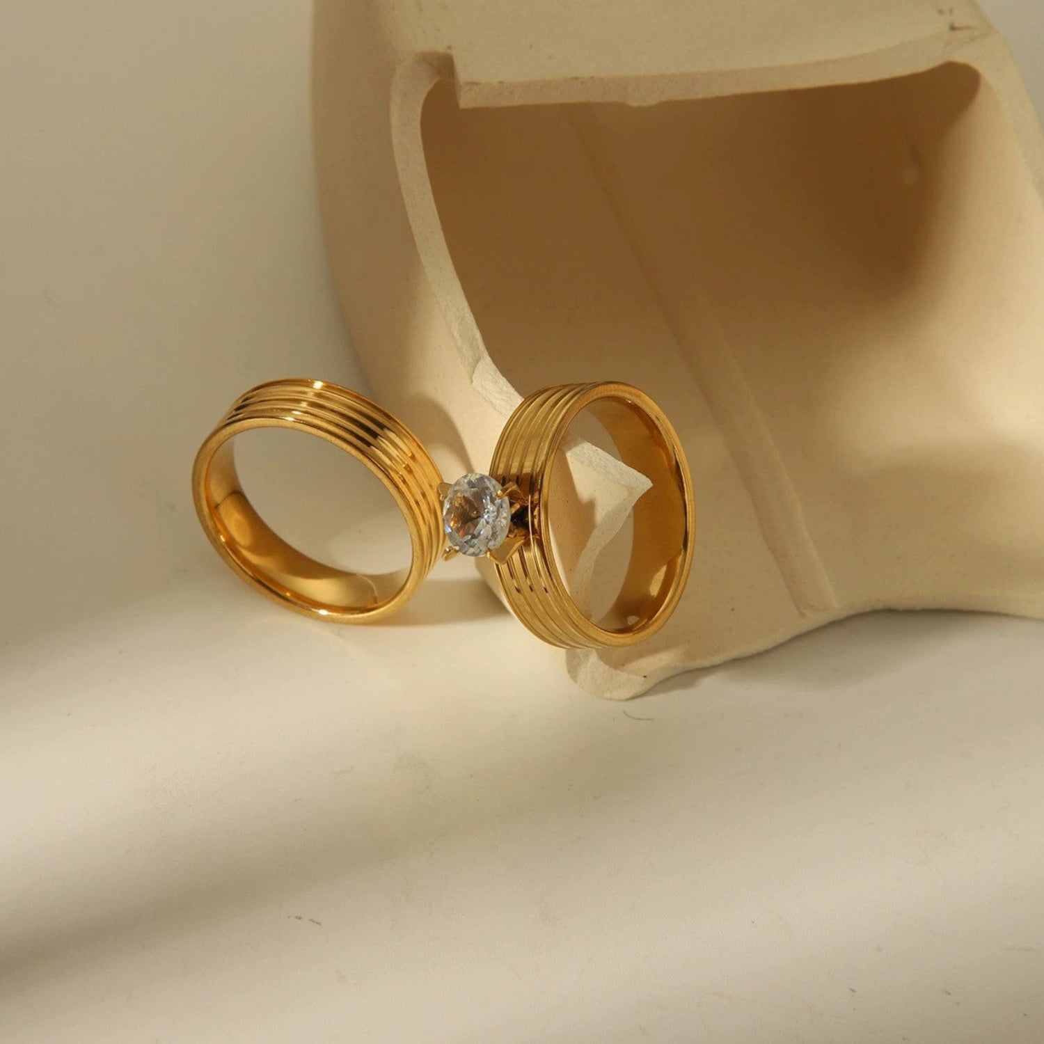 Gold Solitaire Couple Ring Set JLTR0719