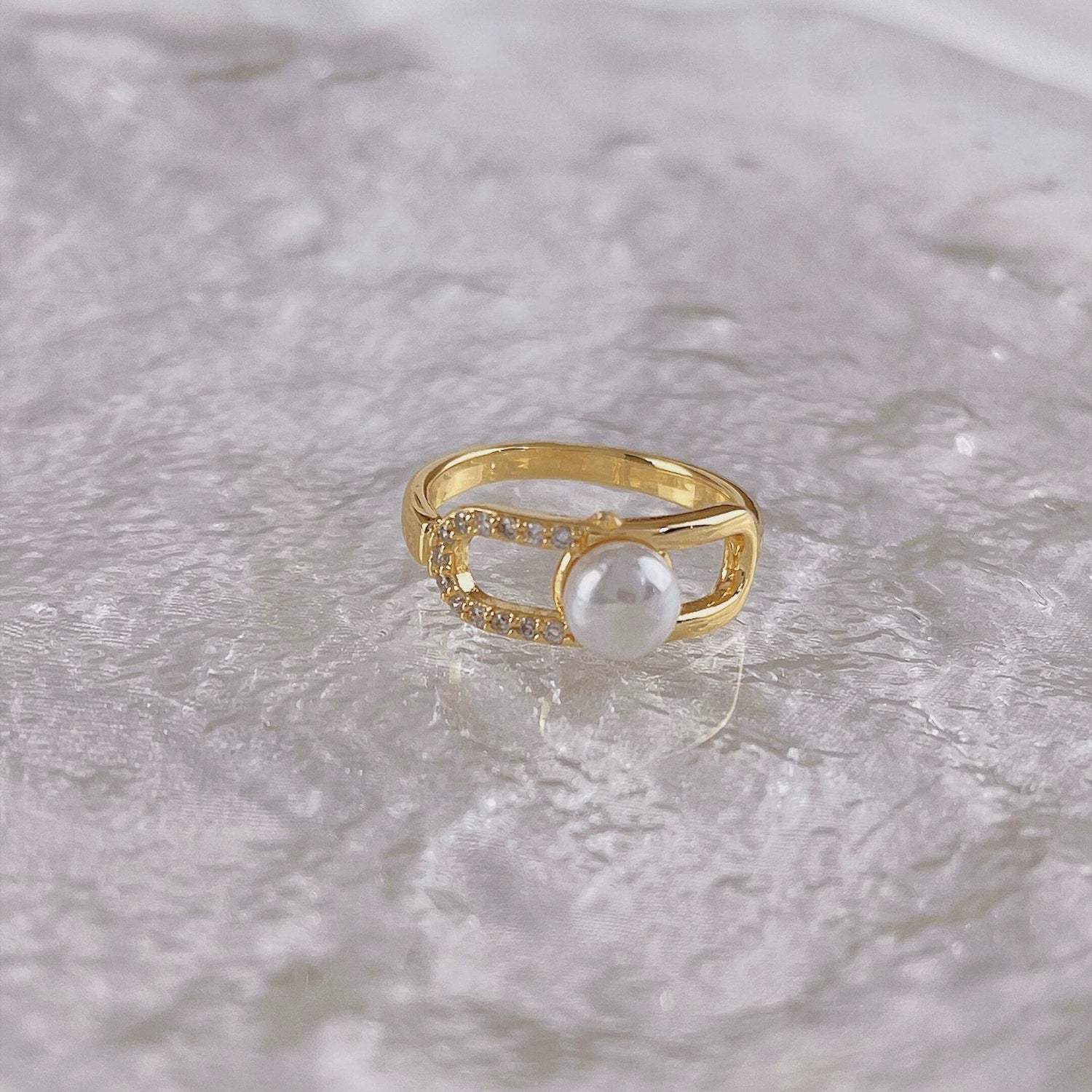 Gold Pearl Crystal Link Ring JLTR0720