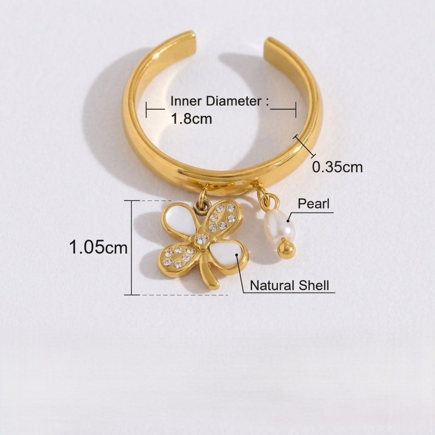 Gold Clover Pearl Dangle Ring JLTR0722