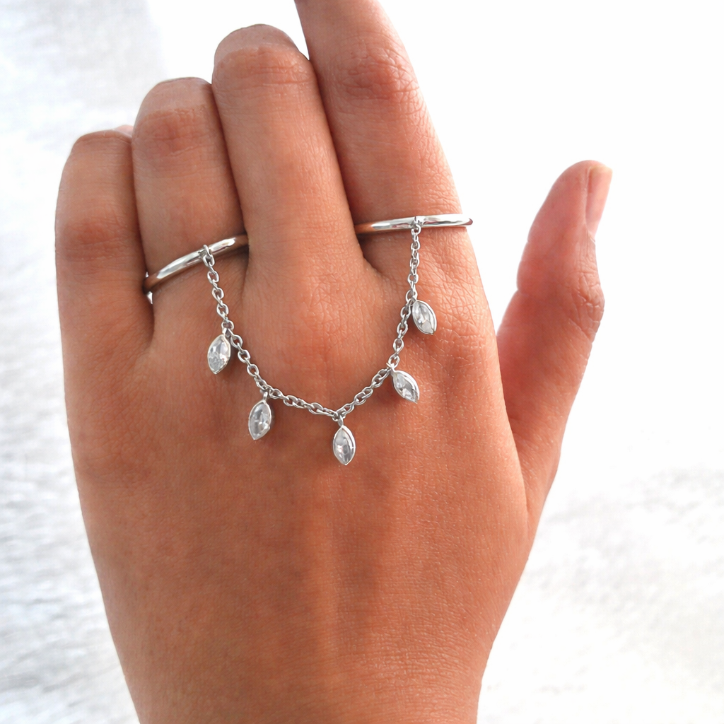 Silver Marquise Dangle Chain Ring JLTR0726