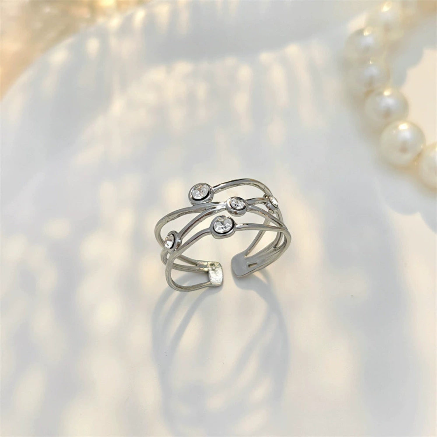 Elegant Silver Crossover Crystal Ring JLTR0728