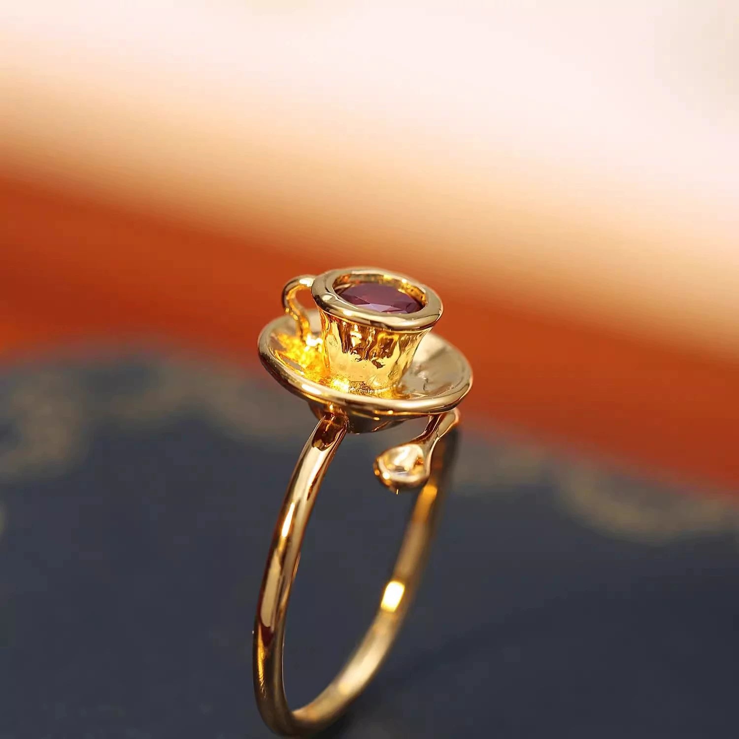 Whimsical Gold Teacup Gemstone Ring JLTR0731