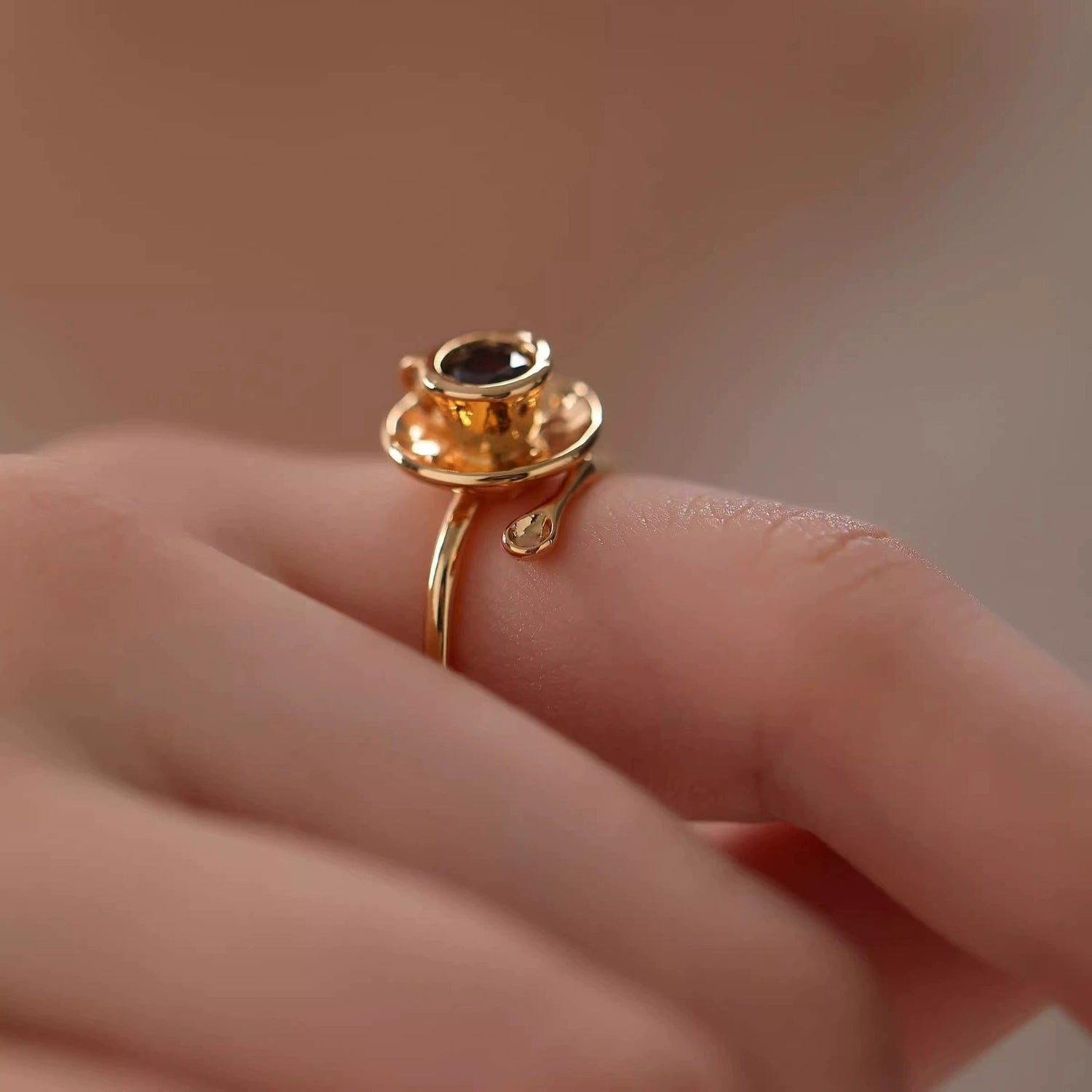 Whimsical Gold Teacup Gemstone Ring JLTR0731