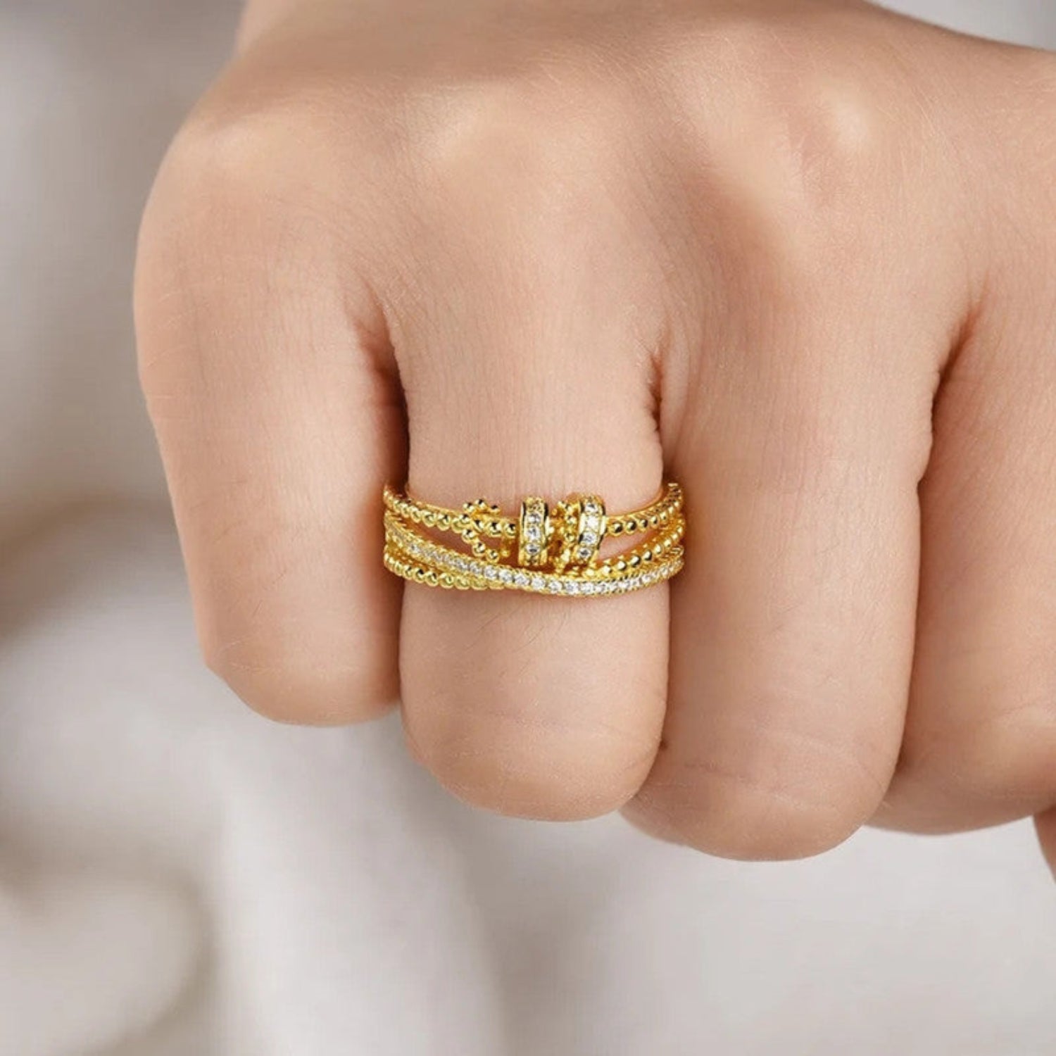 Gold Multi-Layer Crystal Beaded Ring JLTR0732