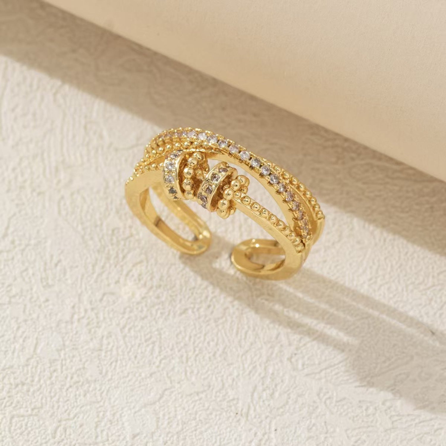 Gold Multi-Layer Crystal Beaded Ring JLTR0732