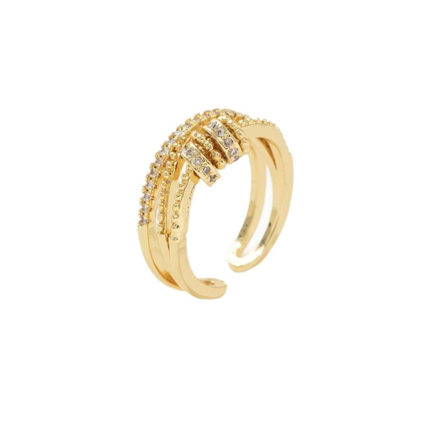 Gold Multi-Layer Crystal Beaded Ring JLTR0732