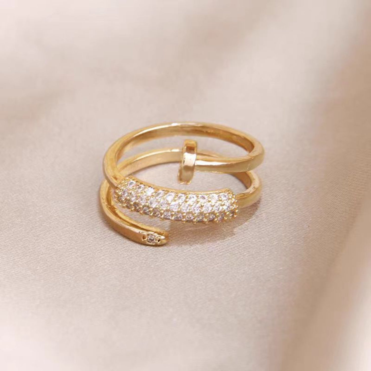 Gold Crystal Nail Wrap Ring JLTR0733