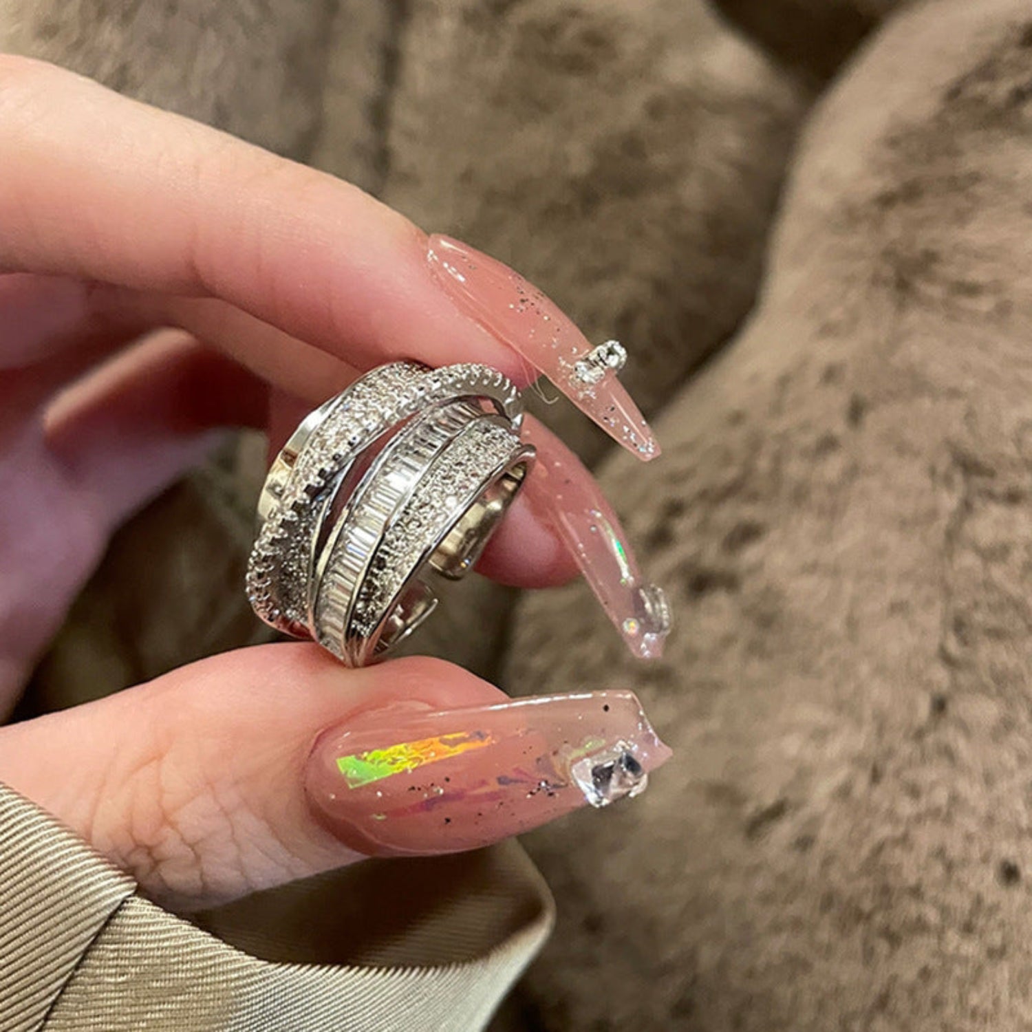 Silver Crystal Multi-Layer Wrap Ring JLTR0734