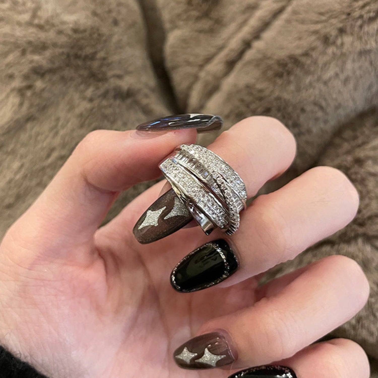 Silver Crystal Multi-Layer Wrap Ring JLTR0734