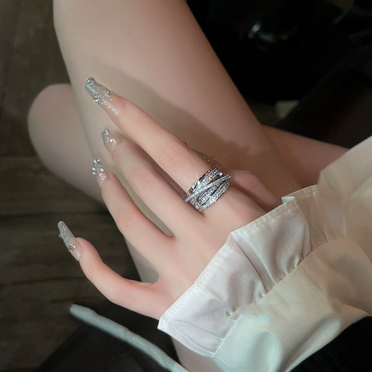 Silver Crystal Multi-Layer Wrap Ring JLTR0734