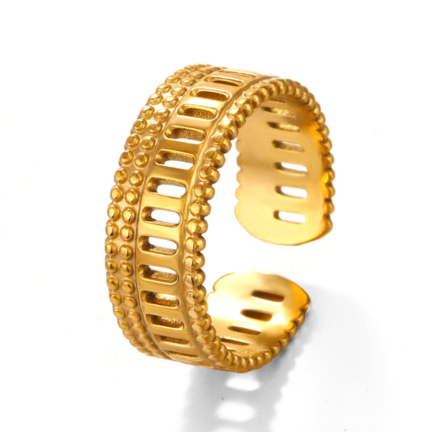 Gold Hollow Beaded Open Ring JLTR0736