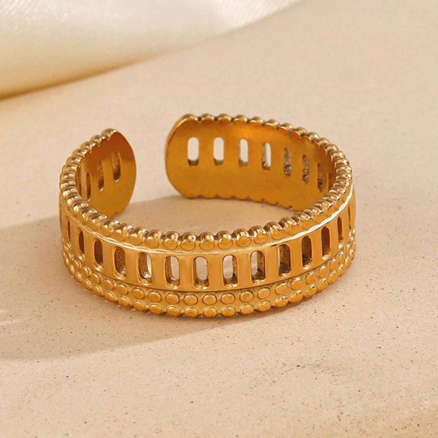 Gold Hollow Beaded Open Ring JLTR0736