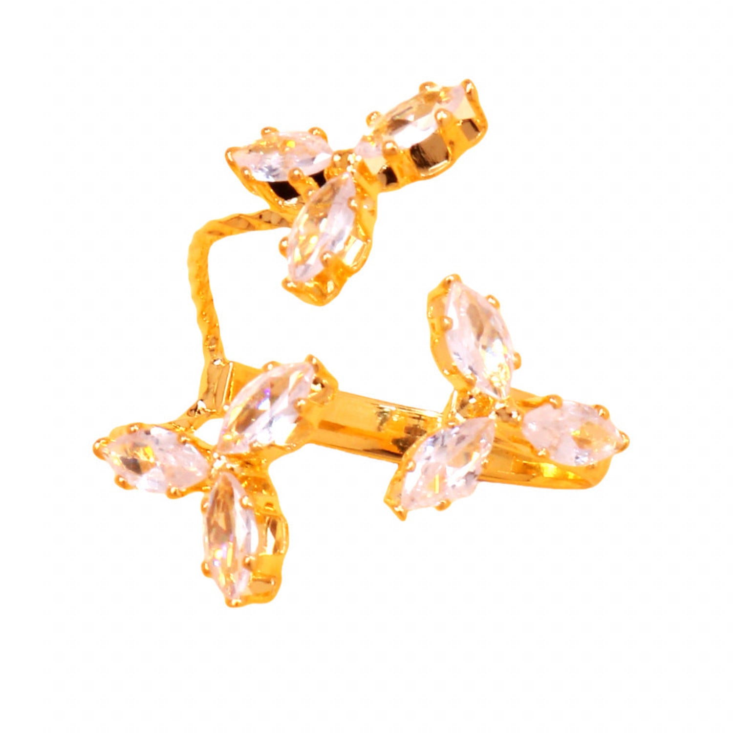 Gold Floral White Crystal Ring JLTR0740