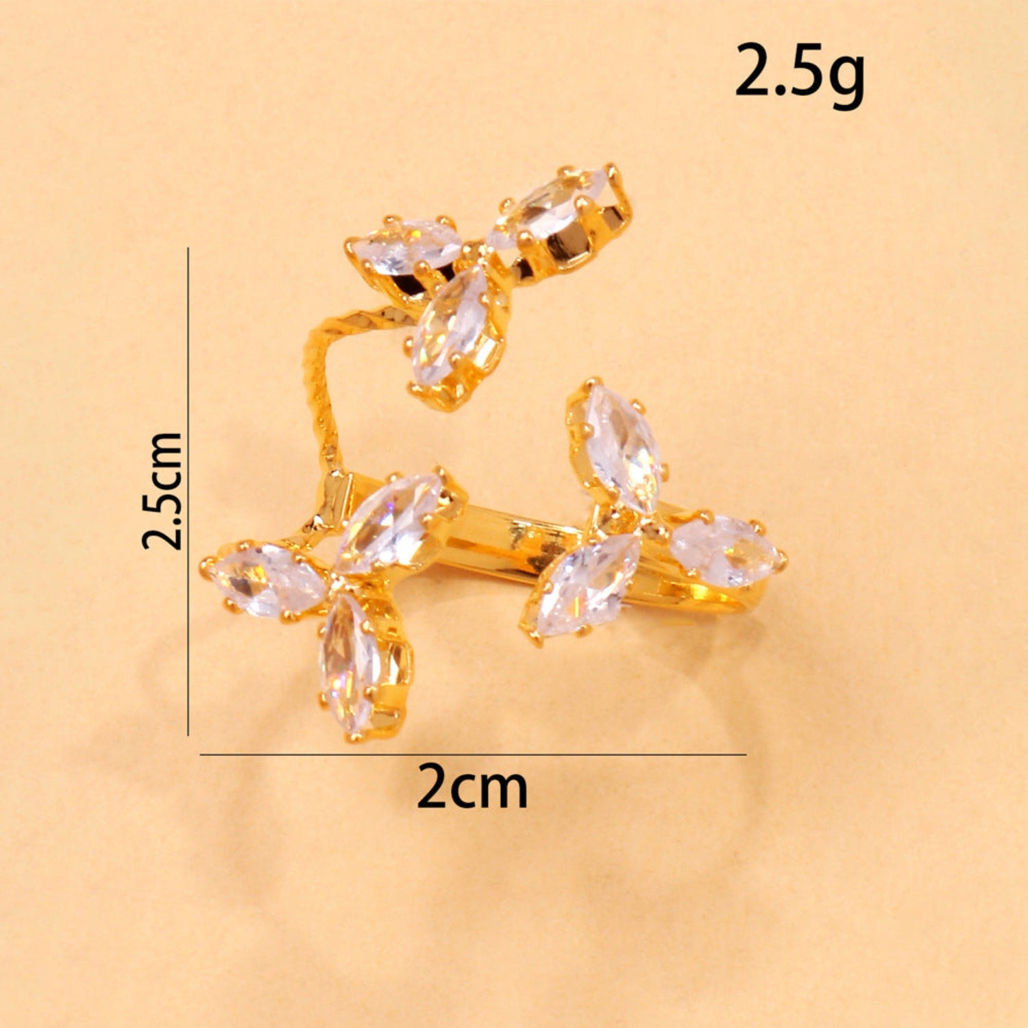 Gold Floral White Crystal Ring JLTR0740