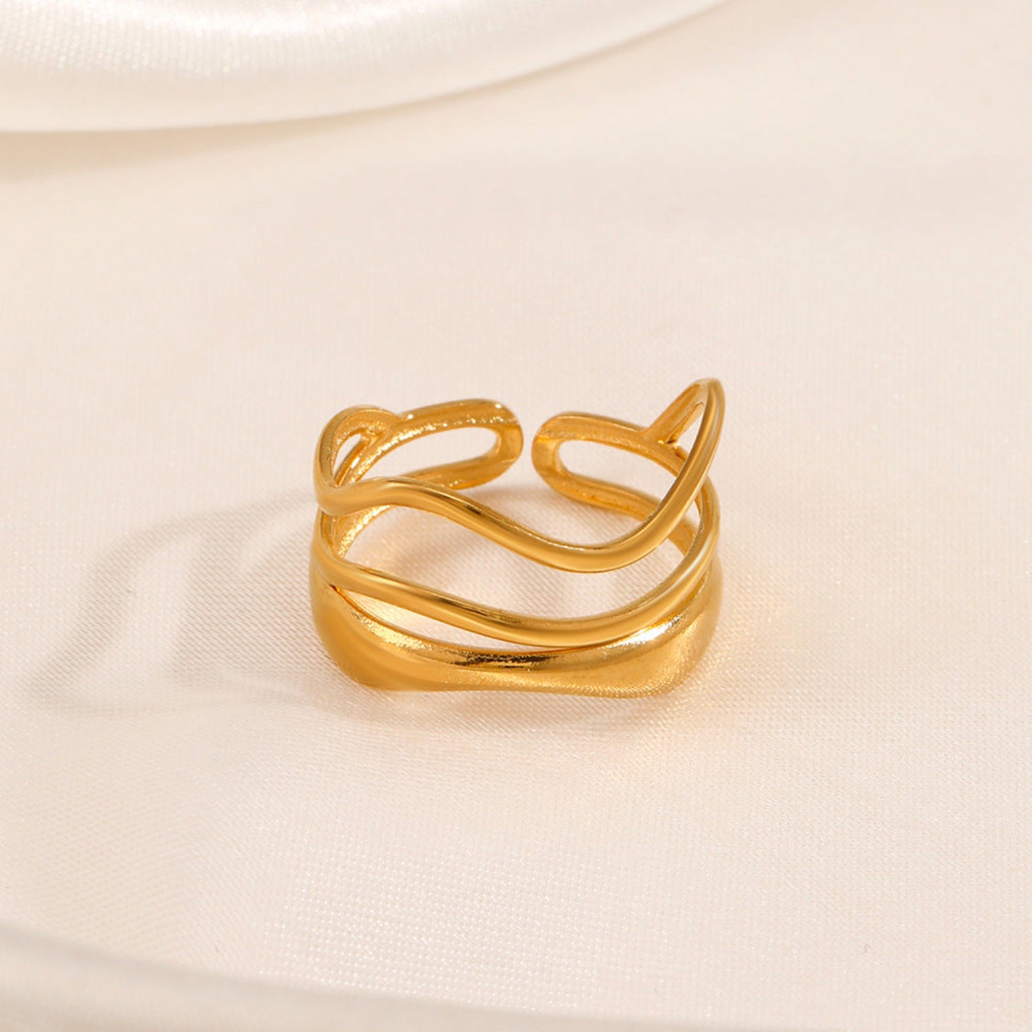 Gold Wavy Multi-Layer Adjustable Ring JLTR0741