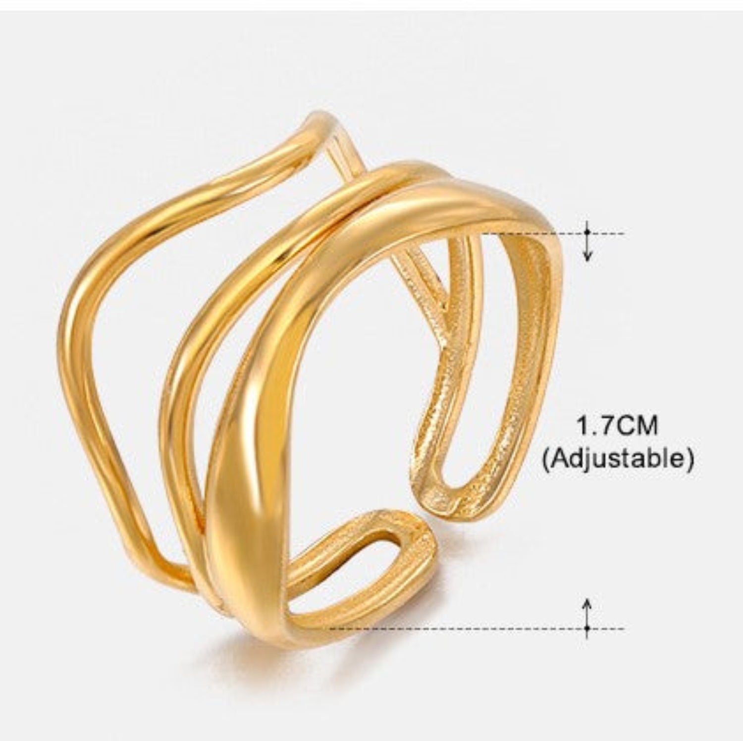 Gold Wavy Multi-Layer Adjustable Ring JLTR0741