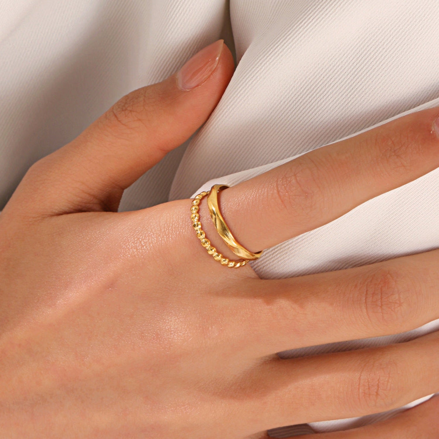 Gold Textured Double Band Ring JLTR0742