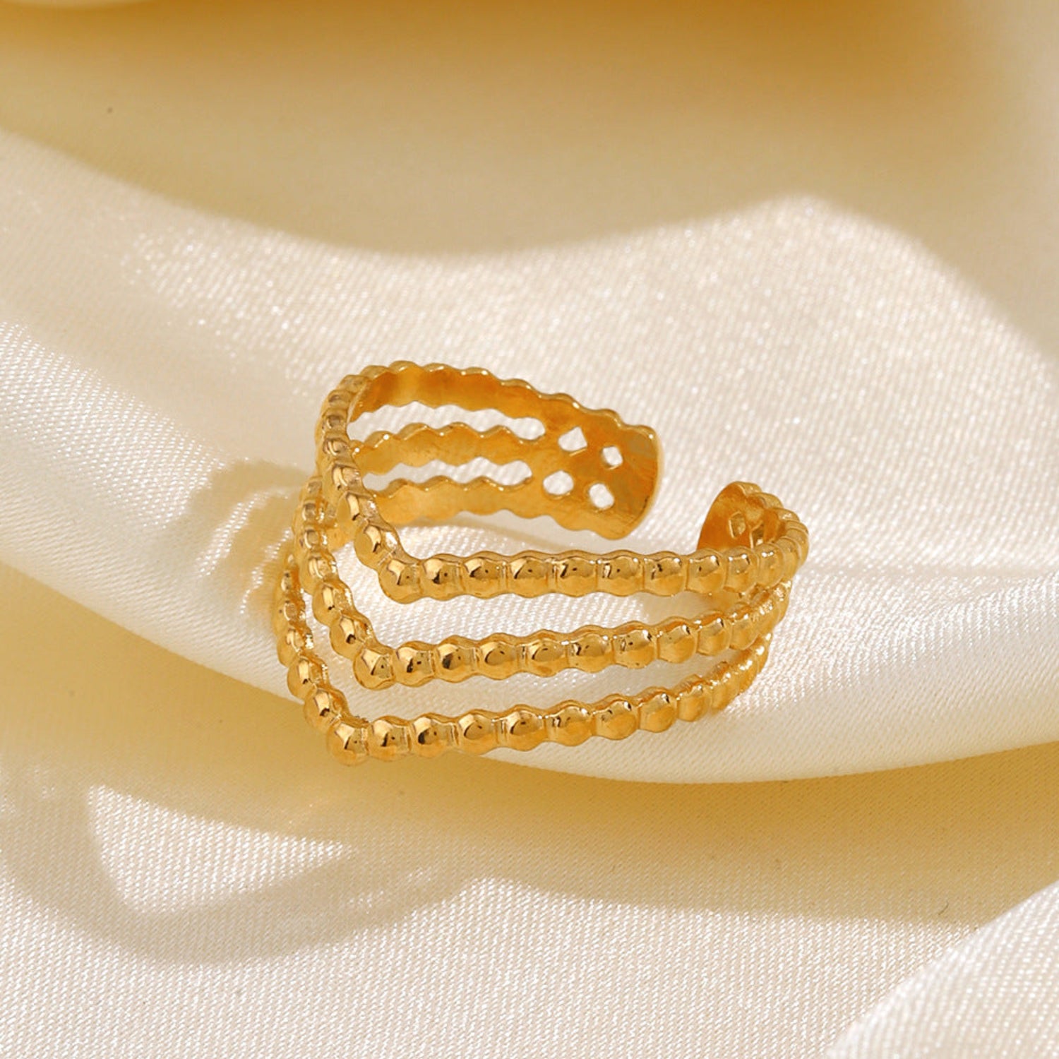 Gold Beaded Triple Layer Ring JLTR0744