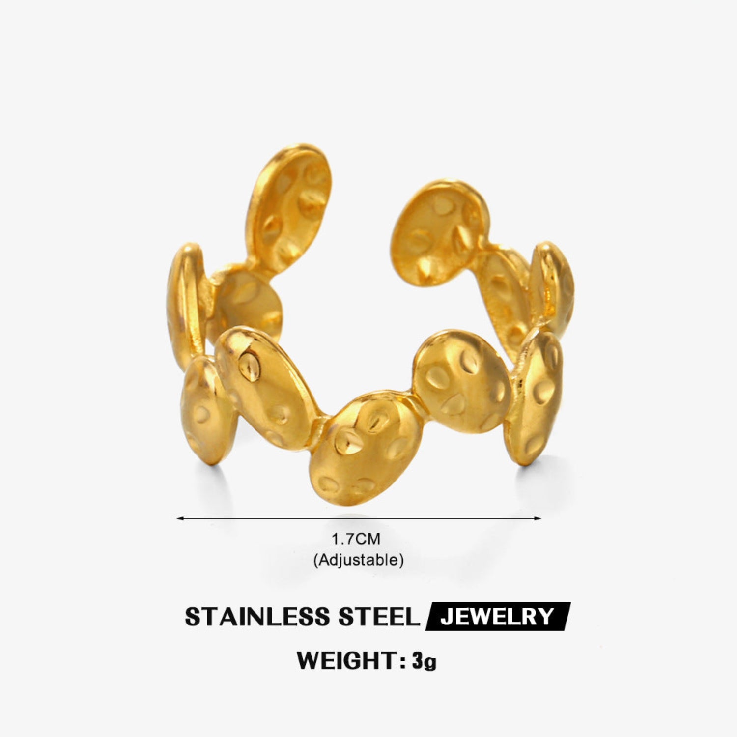 Gold Hammered Disc Adjustable Ring JLTR0745