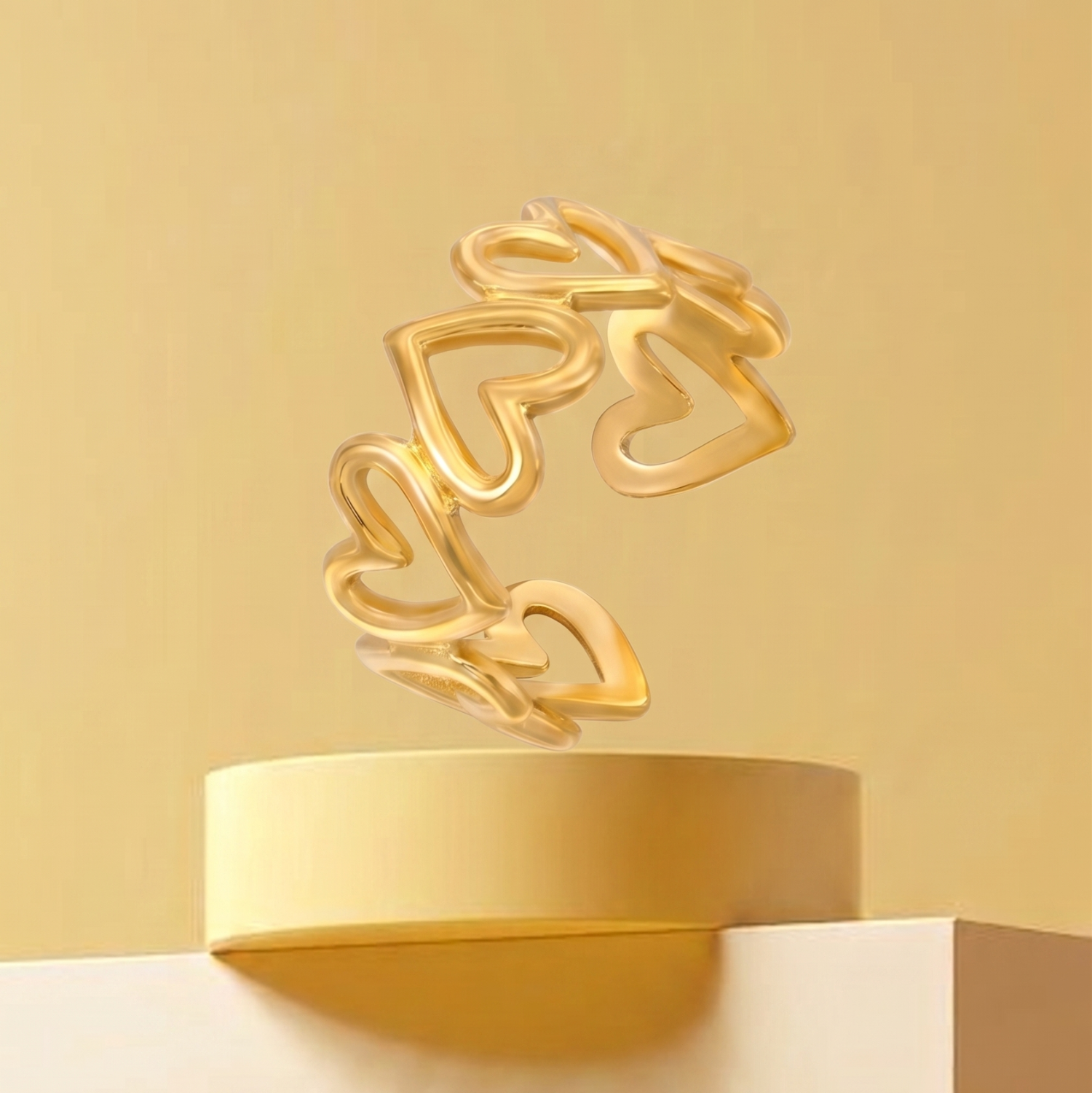 Golden Interlocking Heart Adjustable Ring JLTR0749