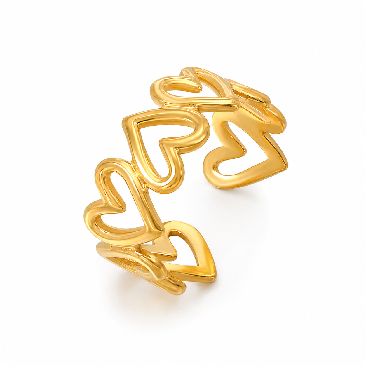 Golden Interlocking Heart Adjustable Ring JLTR0749