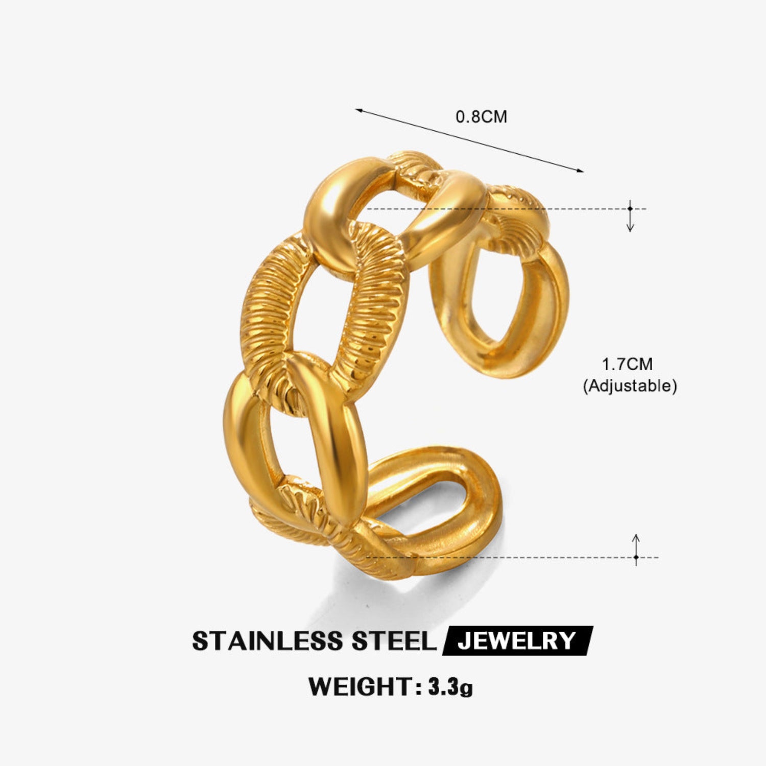 Golden Textured Link Adjustable Ring JLTR0751