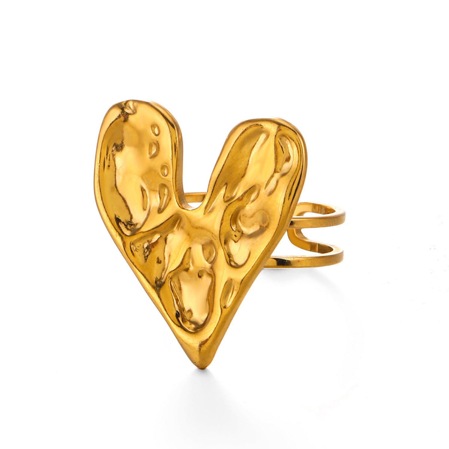 Golden Hammered Heart Statement Ring JLTR0752