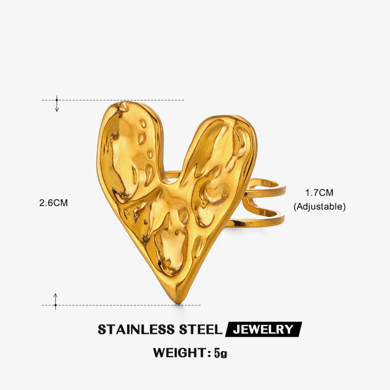 Golden Hammered Heart Statement Ring JLTR0752