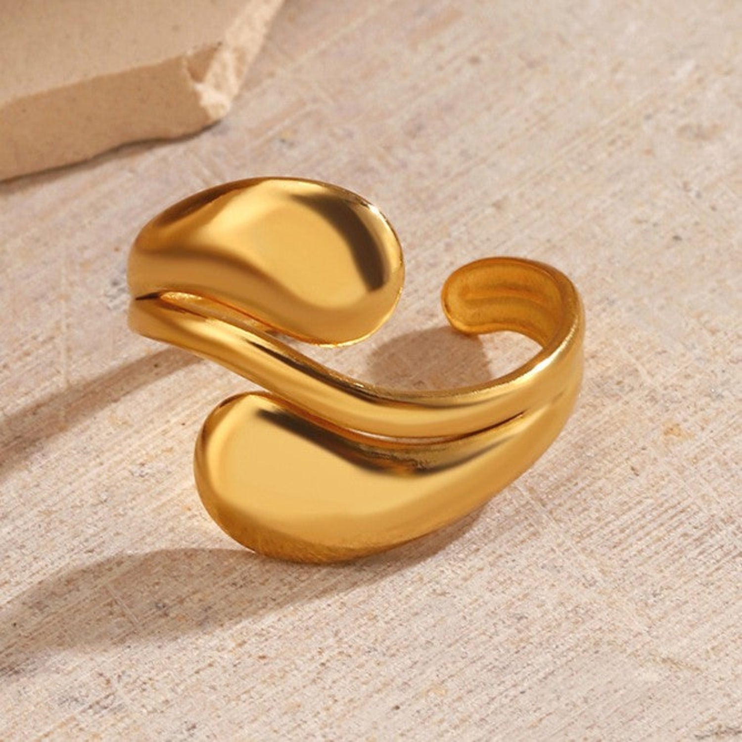 Golden Liquid Metal Teardrop Ring JLTR0754