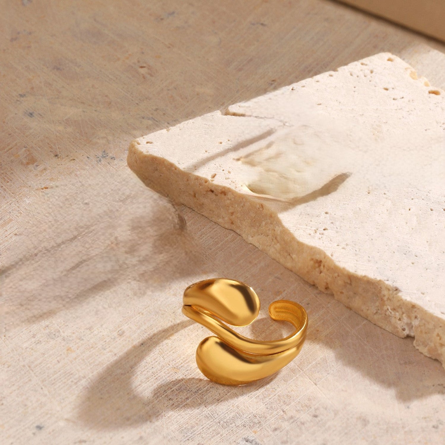 Golden Liquid Metal Teardrop Ring JLTR0754