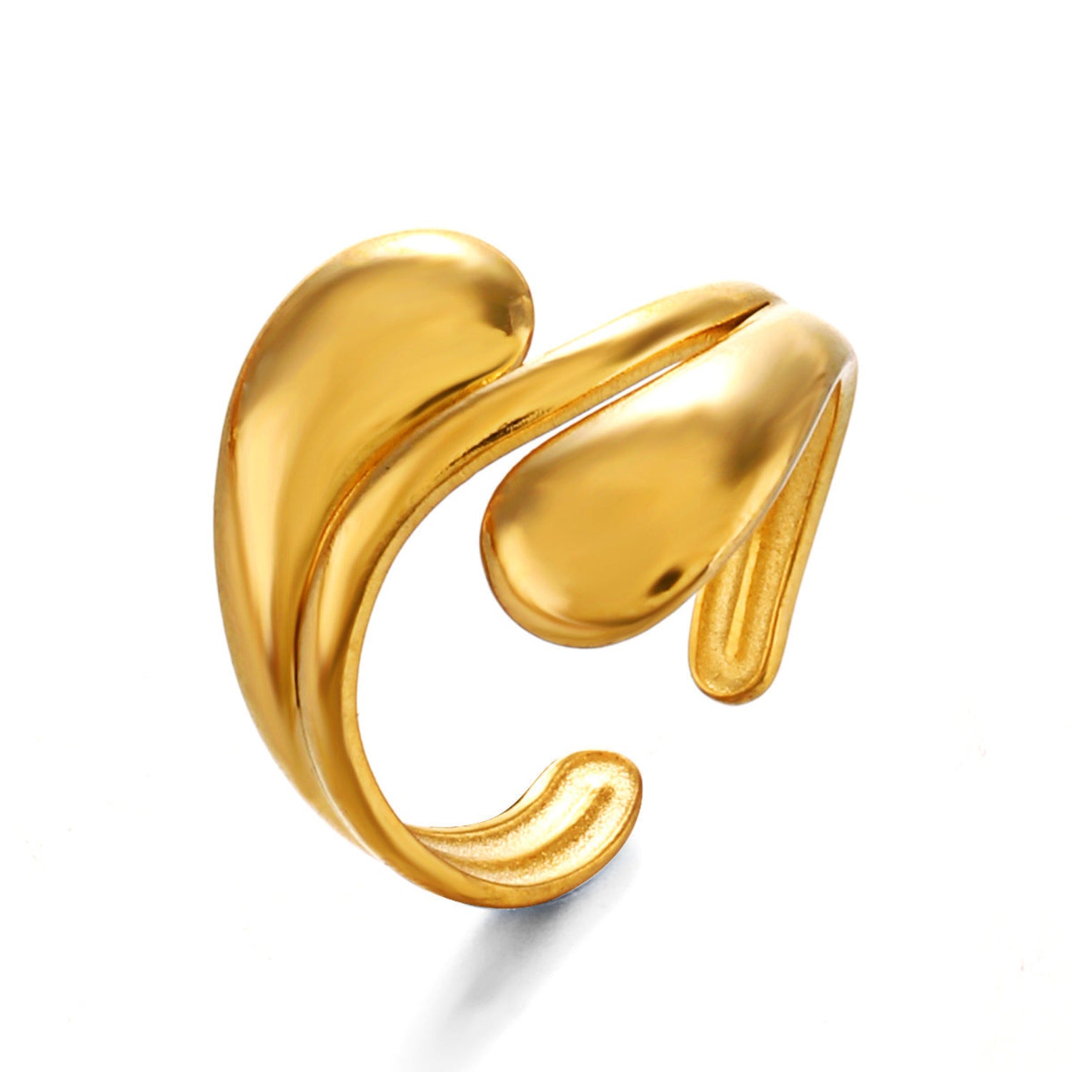 Golden Liquid Metal Teardrop Ring JLTR0754