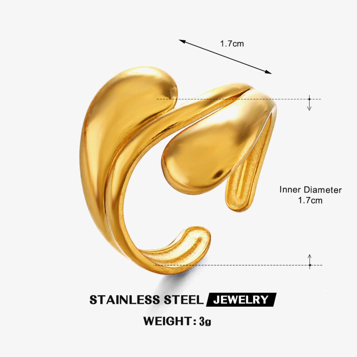 Golden Liquid Metal Teardrop Ring JLTR0754