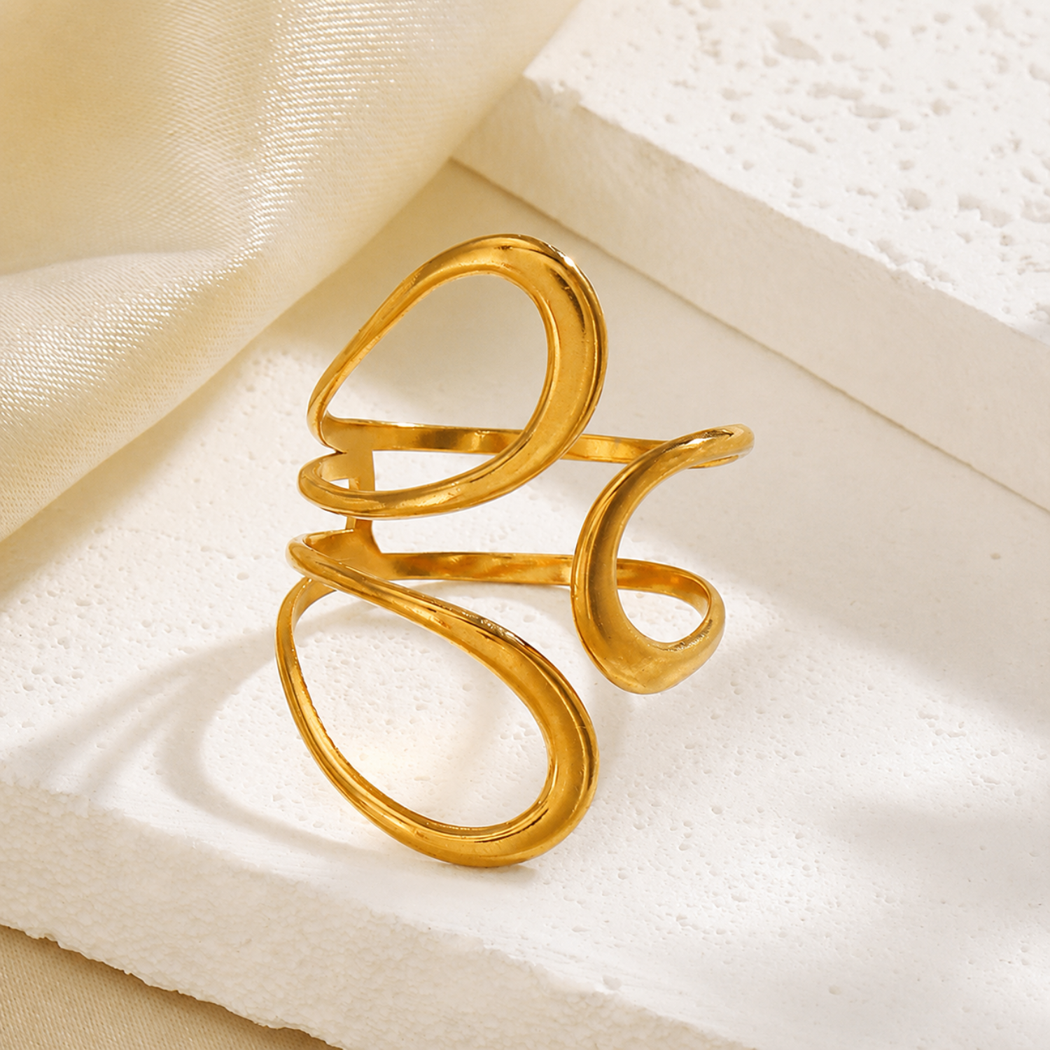 Golden Double Band Hammered Ring JLTR0756