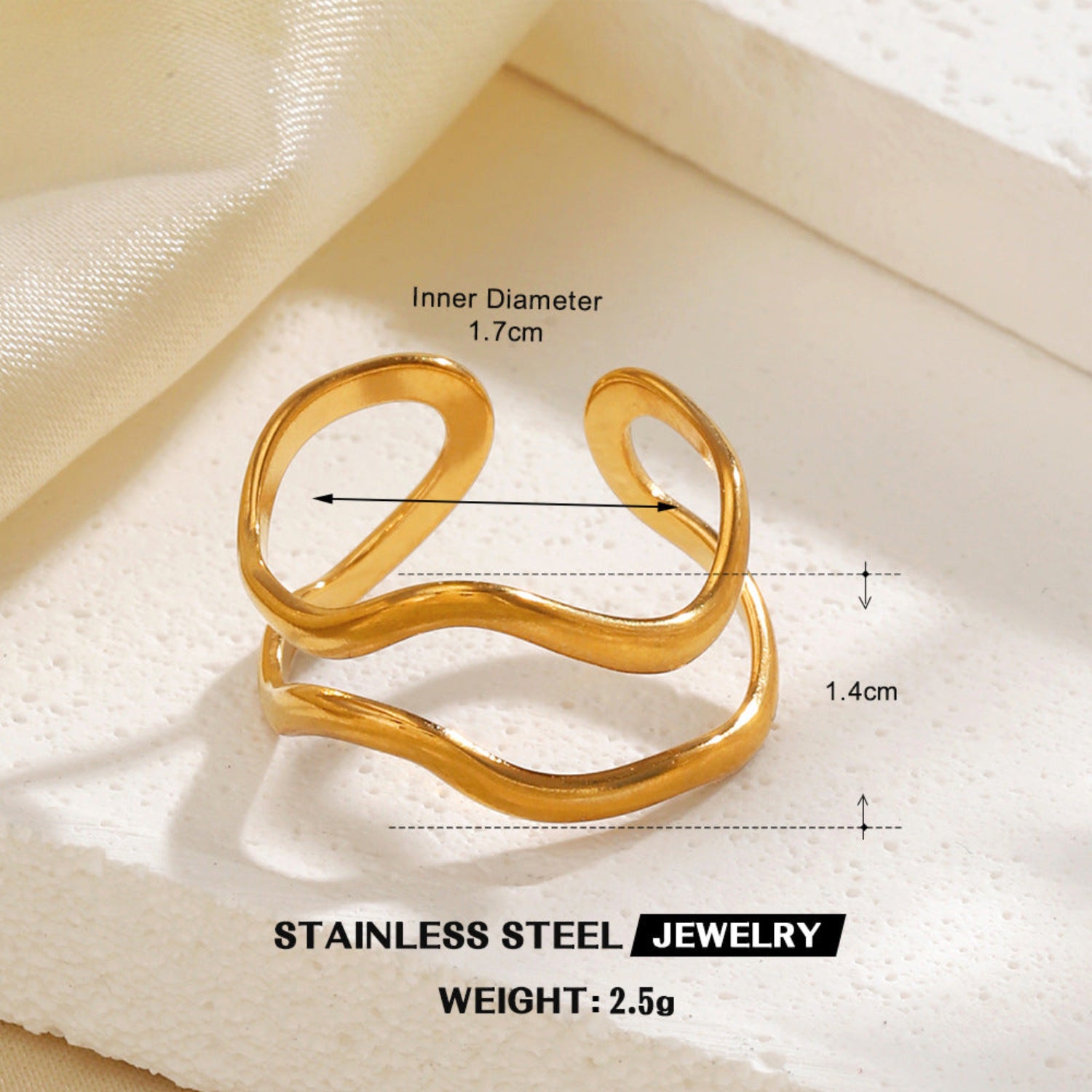 Golden Wavy Multi-Band Ring JLTR0757