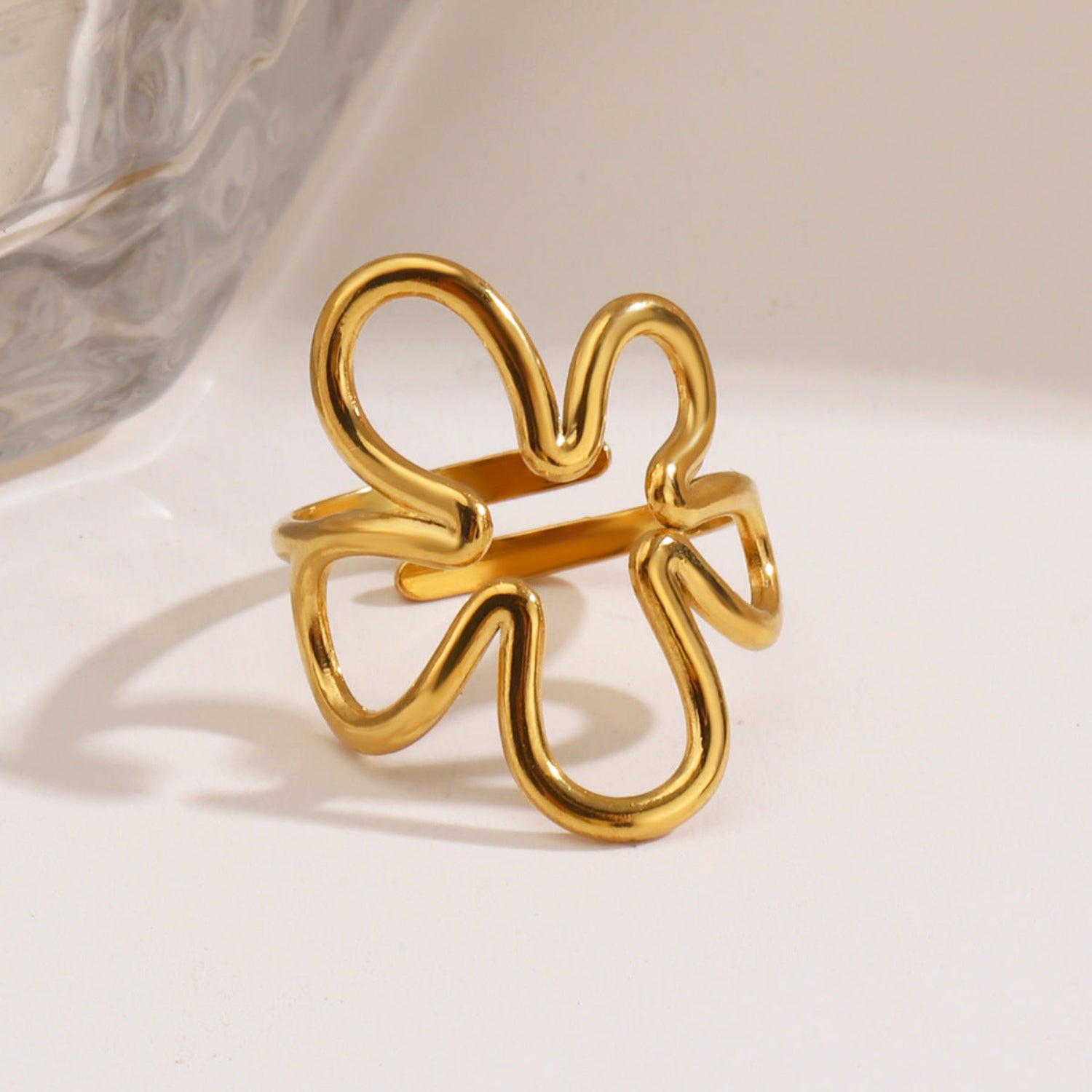 Golden Abstract Floral Statement Ring JLTR0758