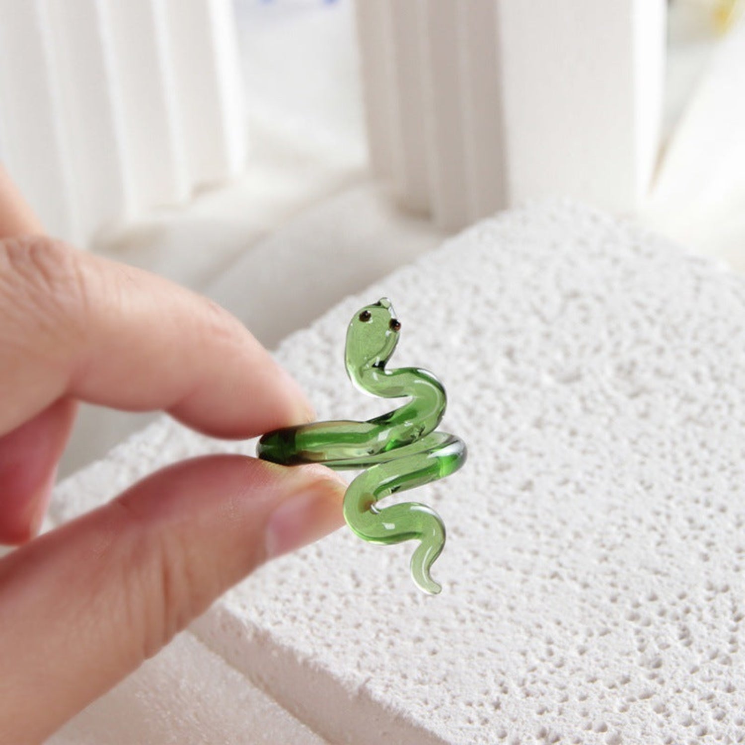 Sculptural Green Glass Snake Ring JLTR0765