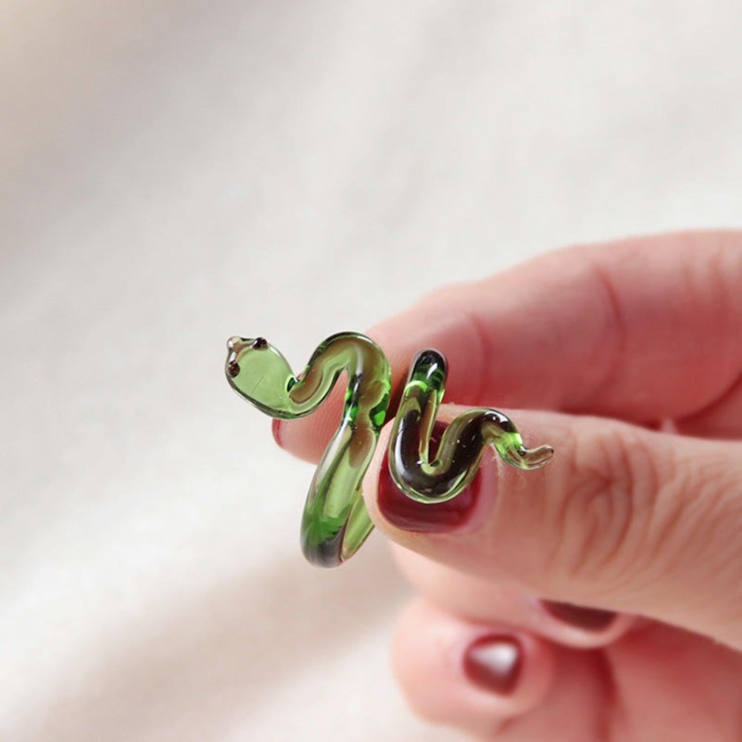 Sculptural Green Glass Snake Ring JLTR0765