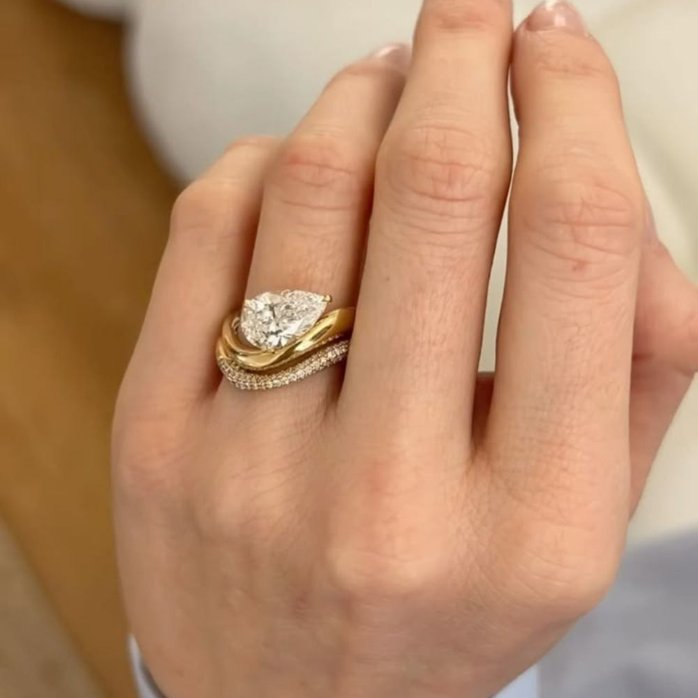 Gold Pear Crystal Ring JLTR0788