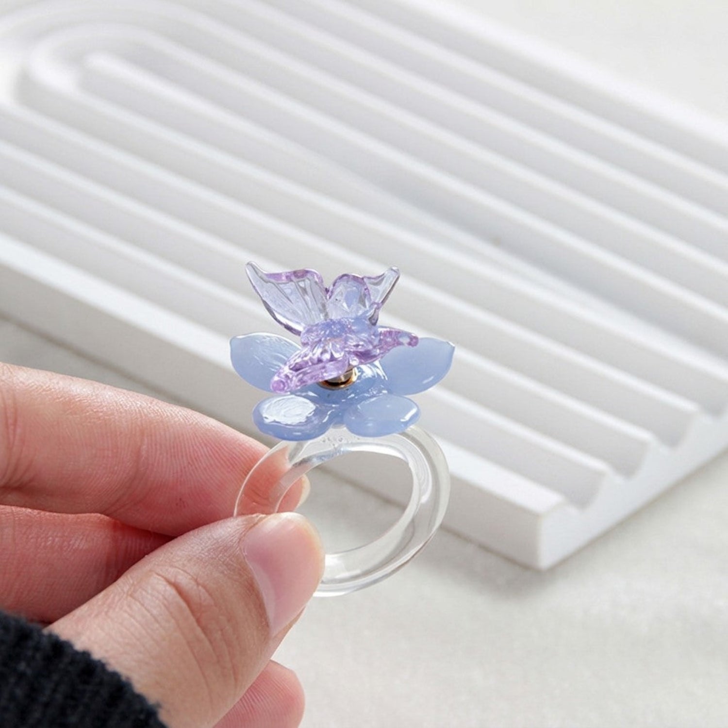 Purple Cute Butterfly Glass Ring JLTR0794