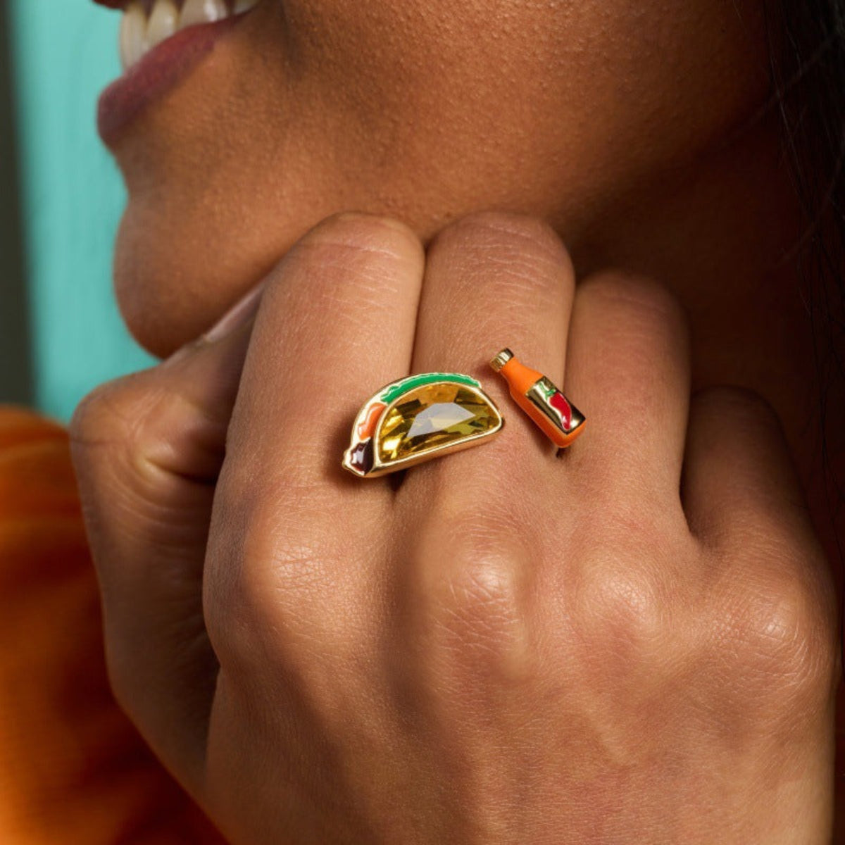 Yellow Quirky Taco Open Ring JLTR0797