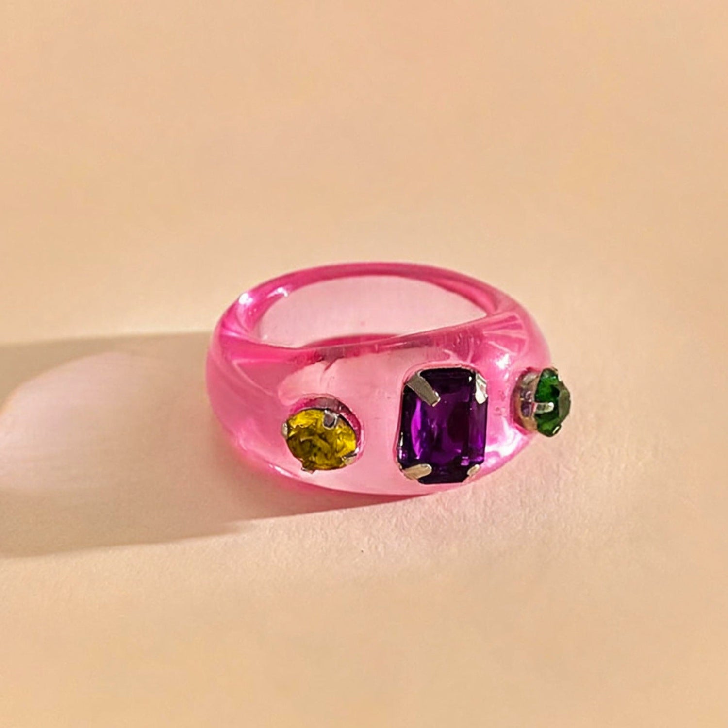 Pink Trendy Rectangular Resin Ring JLTR0798