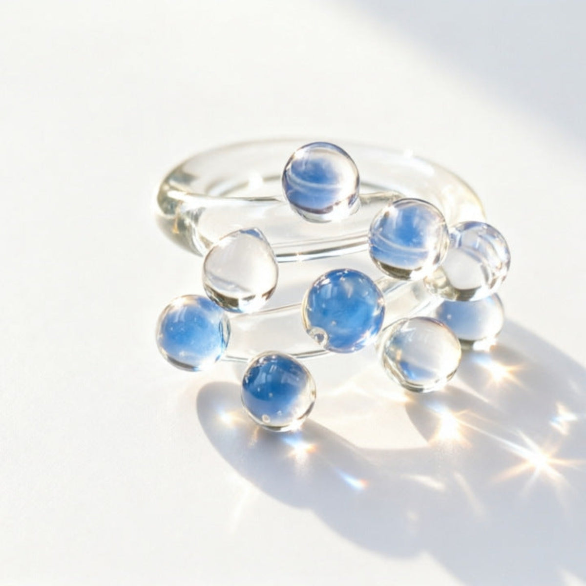 Blue Modern Spherical Glass Ring JLTR0807