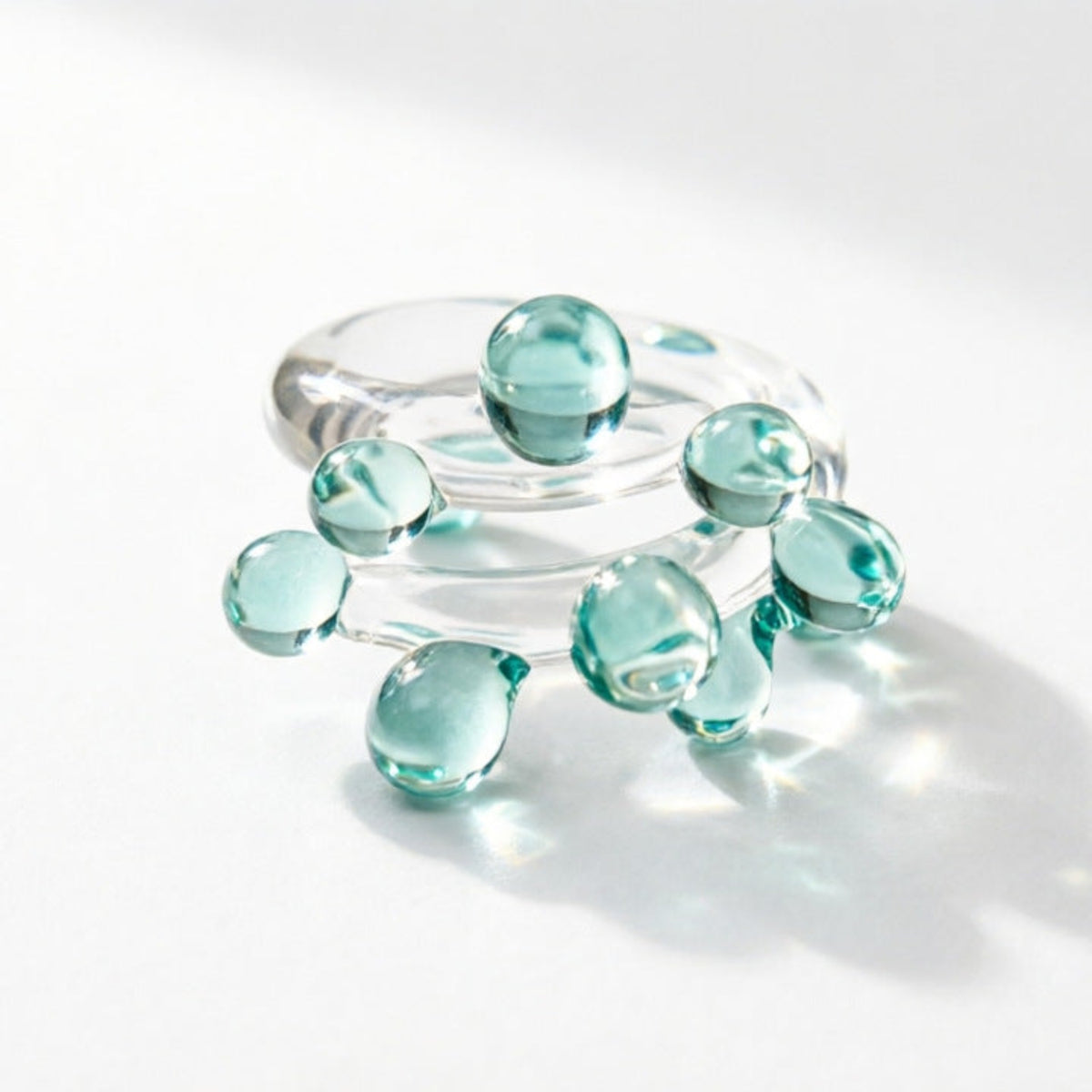 Sky Blue Modern Spherical Glass Ring JLTR0809